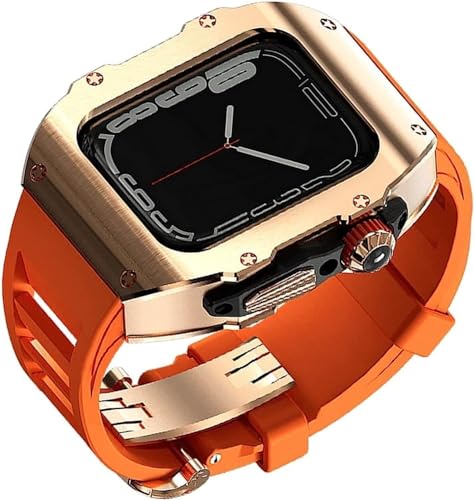 NEYENS Edelstahl-Uhrengehäuse, Gummiband, Mod-Kit, für Apple Watch Serie 9, 8, 7, 6, 5, 4, SE, Ersatz-Uhrenarmband, Verschluss für iWatch Serie 45 mm, 44 mm Zubehör, 45 mm, Achat