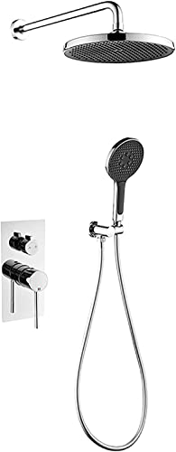 Duschset Duschsystem 25,4 cm Duscharmatur-Set Wandmontage Regendusche Combo Set Einzelgriff 2 Funktionen Wanne und Dusche Trim Kit mit Regenduschkopf, 3 Modi Handbrause, Schwarz