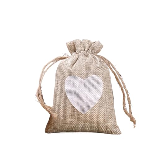 Baumwollbeutel mit Kordelzug 50 Pcs/Lot Heart Shape Jute Drawstring Bags 10x14cm Jewelry Small Pouches Wedding Christmas Gift Package Pocket (Color : Khaki, Size : 8x10cm(50pcs))