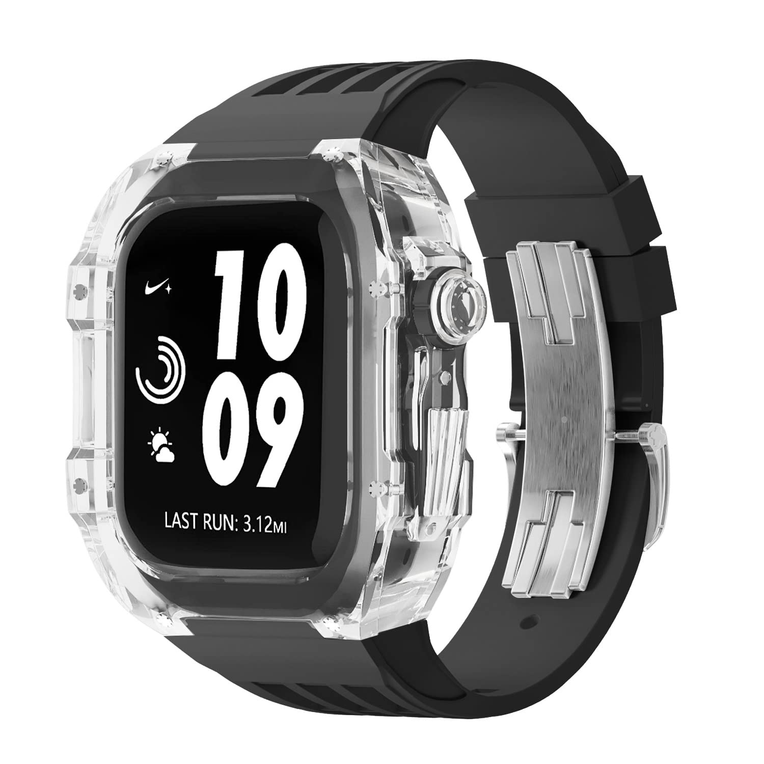 NEYENS Ersatz-Uhrenarmband aus Gummi mit transparenter Lünette, für Apple Watch, 44 mm, 45 mm, Urban Sportarmband, für iWatch-Serie S4, S6, SE, S7, 44mm, Achat