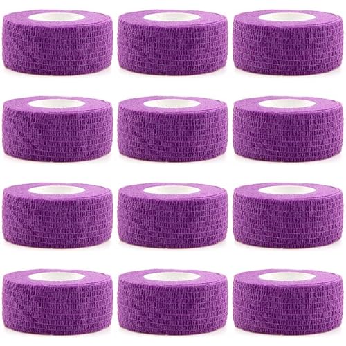 12 Rollen 2,5 cm Selbstklebende Bandage Vet Wrap Kohäsive Bandage Tierbandage Selbstklebende Bandagen für Haustiere und Haustiere Knöchelverstauchungen – Lila