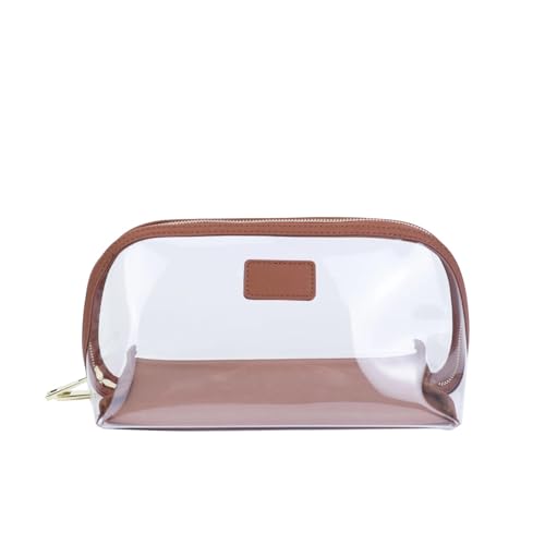 Transparenter Kulturbeutel Reise-Kosmetiktaschen-Set aus echtem Leder, wasserdichte Make-up-Pinsel-Aufbewahrungstasche, tragbar, transparente PVC-TPU-Kosmetiktasche(Color:Brown Big Size)