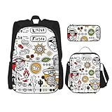 WURTON Rucksack mit mexikanischen Salsa-Symbolen, trendiger Rucksack, Lunchbox, Federmäppchen, 3-in-1, verstellbares Rucksack-Set, Schwarz , Einheitsgröße