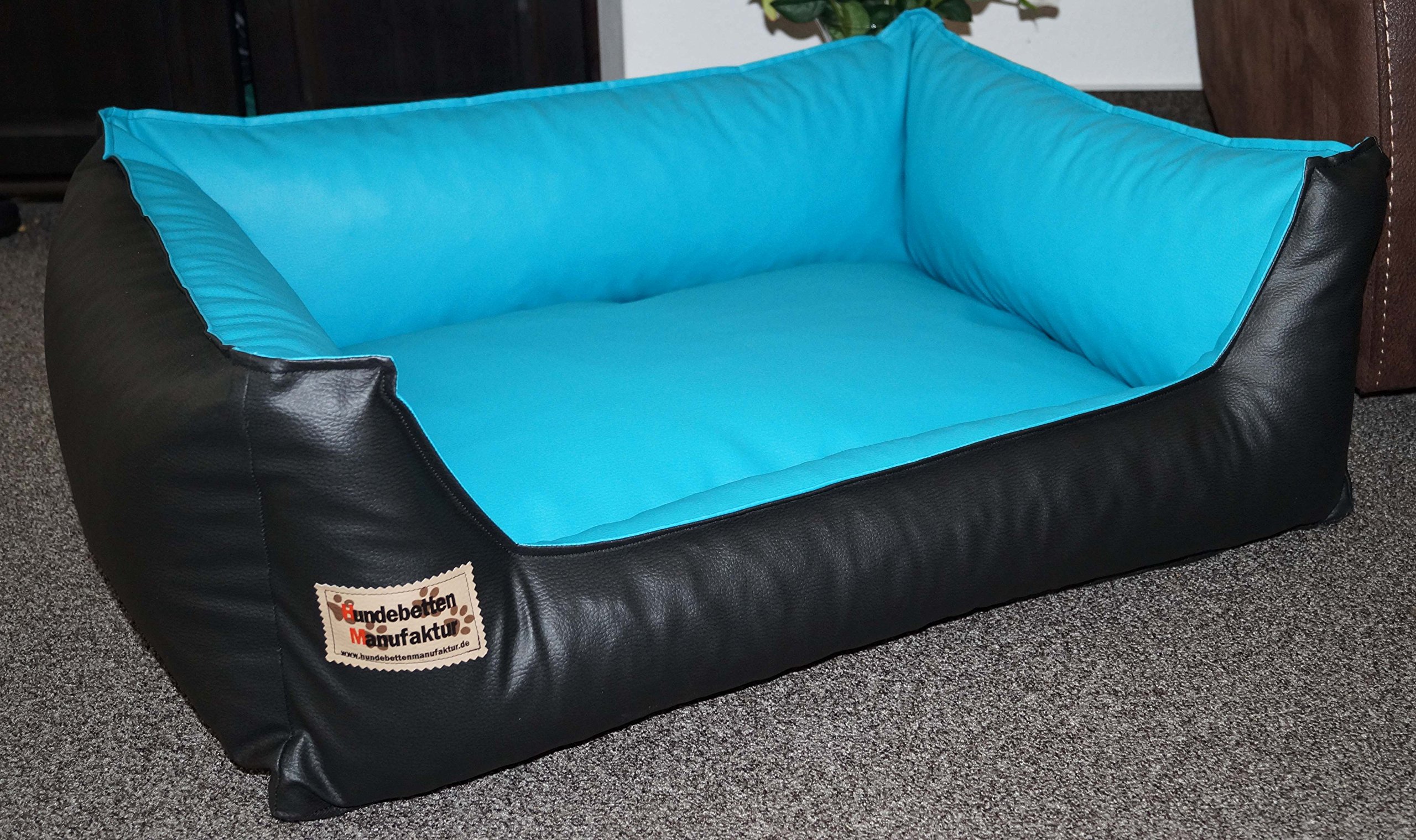 Hundebett Hundesofa Schlafplatz Kunstleder Similpelle Farbe und Größe wählbar von XS bis XXL (130 cm X 100 cm, schwarz türkis)