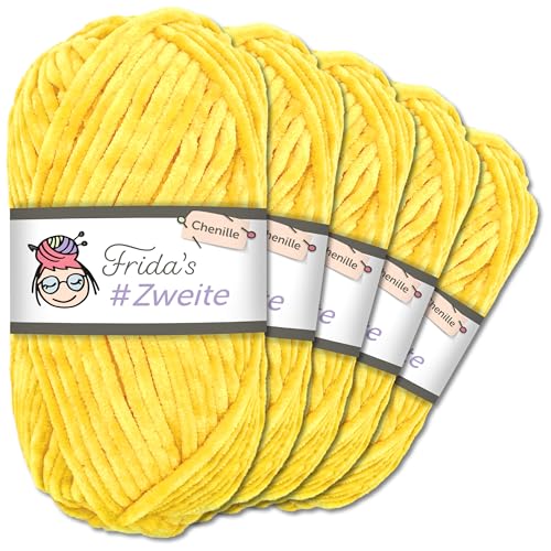 Frida`s #Zweite Wolle 5 x 100g Chenille Wolle Garn Amigurumi Stricken & Häkeln weich (13 - Gelb)