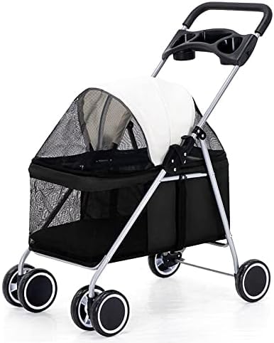 Tragbarer Kinderwagen für Katzen und Hunde, zusammenklappbarer Haustier-Kinderwagen, Haustier-Rollstuhl, Schwarz