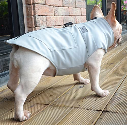 DHGTEP Kleiner Mittelgroßer Hundemantel Mit Geschirr, Leder Hundejacke Mantel Warme Winterhundekleidung Wasserdicht Für Französische Bulldogge (Farbe : Blau, Größe : L)