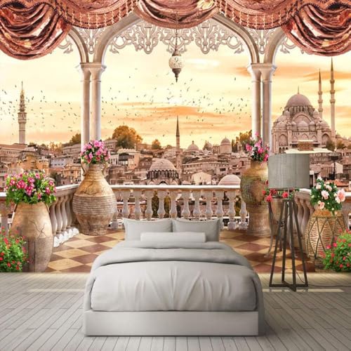 Balkon Schloss Vogel 3D Tapete Poster Restaurant Schlafzimmer Wohnzimmer Sofa TV Dekorative Wand-200cm×140cm