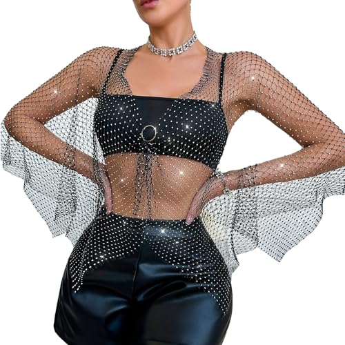 SOUTHJIELING Strass-Netz-Körperkette, hohles Tank-Top, bauchfreies Top, Party, Körperschmuck, Zubehör für Frauen und Mädchen