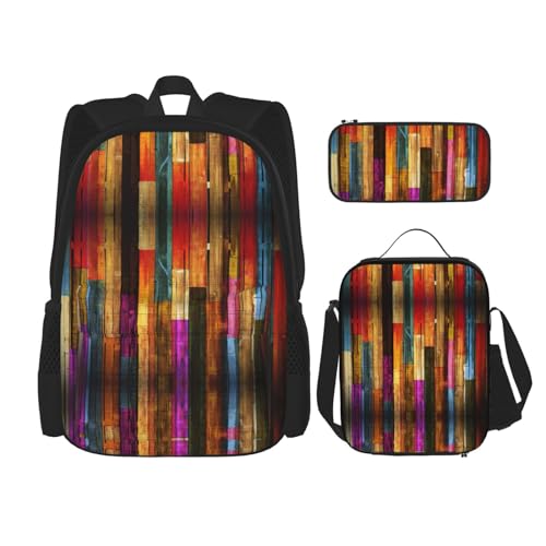 WURTON Bunte Holzdruck Rucksack Mädchen Jungen Schultaschen Teen Lunch Box Und Federmäppchen 3 In 1 Büchertaschen Set