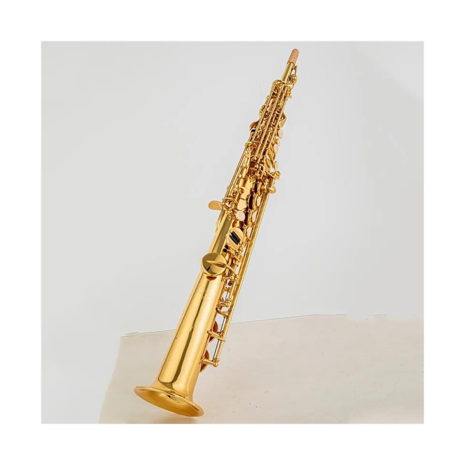 Gold lackiertes saxophon Schönes Aussehen Gold lackierter Korpus Messing Sopransaxophon B-Dur gerades Musikinstrument Professional(Gold)