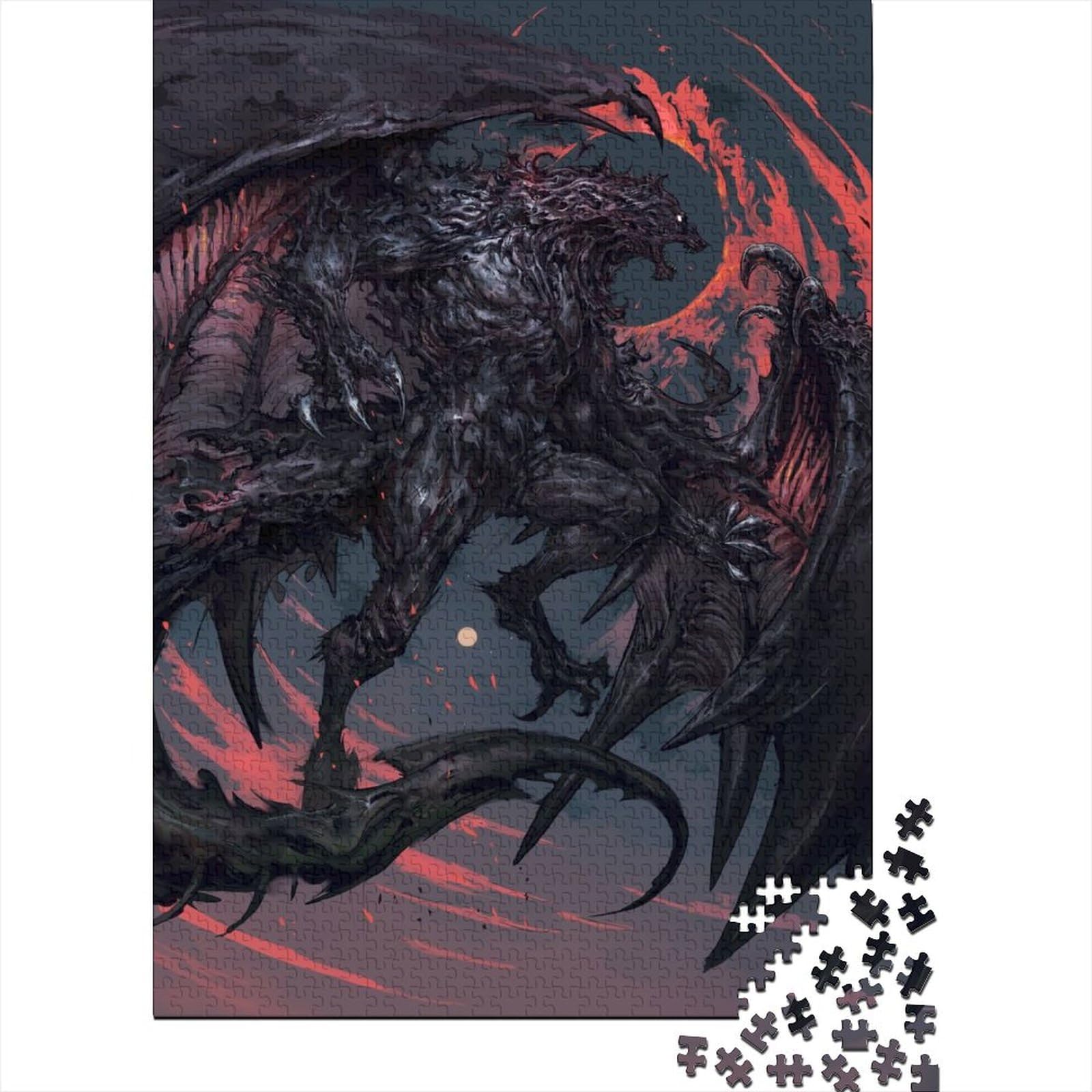 1000-teiliges Puzzle für Erwachsene und Teenager, Wolfs- und Drachen-Puzzle für Erwachsene, Teenager-Spielspielzeug für Erwachsene, Familienpuzzle, Geschenk, 75 x 50 cm