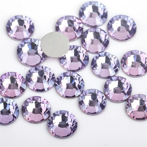 Bulk Flatback Strasssteine, Kristall Hotfix, 1440 Stück hell-dunkelrote Kristallglitzer-Strasssteine ​​für Nagelkunst, SS3–SS30, Glaskristall, nicht HotFix, Nagelkunst-Dekorationen(Lavender Purple,SS1