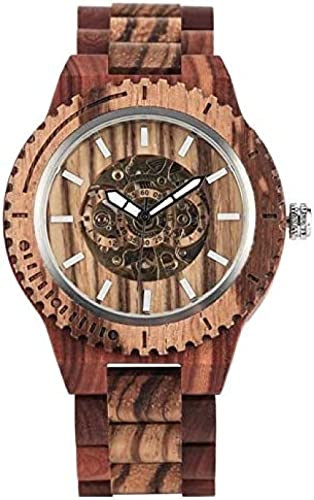 Holzuhr Holzuhr Herren Automatische mechanische Uhren Vintage Vollholzband Herrenuhren Top-Marke Luxusuhren Geschenke,Rotes Holz