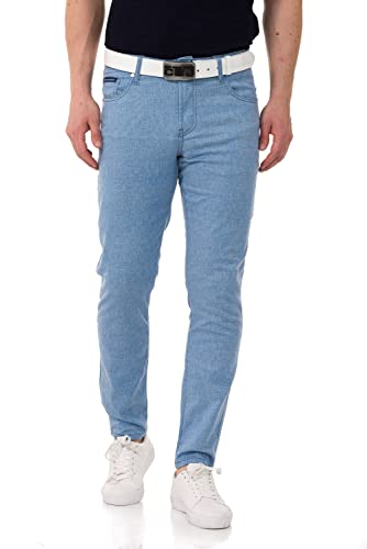 Cipo & Baxx Herren Hose Leinen Chino Sommerhose Denim Jeanshose CD840 Blau W32 L32