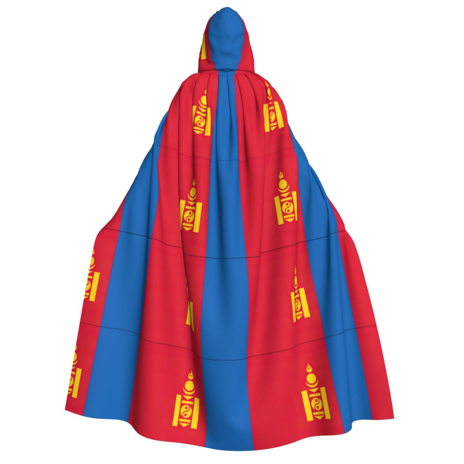 WURTON Umhang mit mongolischer Flagge, Unisex, mit Kapuze, für Damen und Herren, Vampir, Halloween, Cosplay, Karneval, Mottoparty