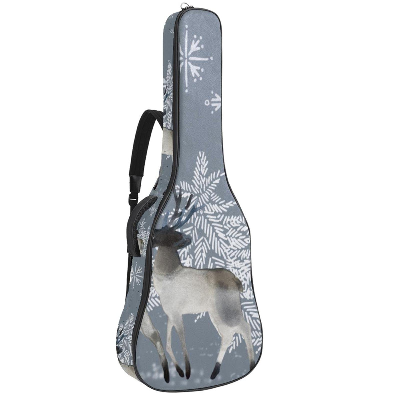 Gitarrentasche Schutz- und Transporttasche für akustische und klassische Gitarren wasserfest und gepolstert Grauer Weihnachtselch 108.9x42.9x11.9 cm