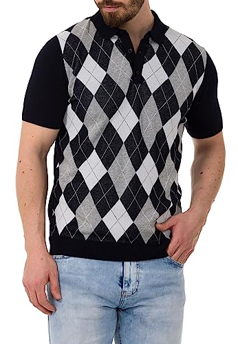 Cipo & Baxx Herren Strick T-Shirt Polo Karo Muster Vintage Kurzarm Shirt CT753 Schwarz XL