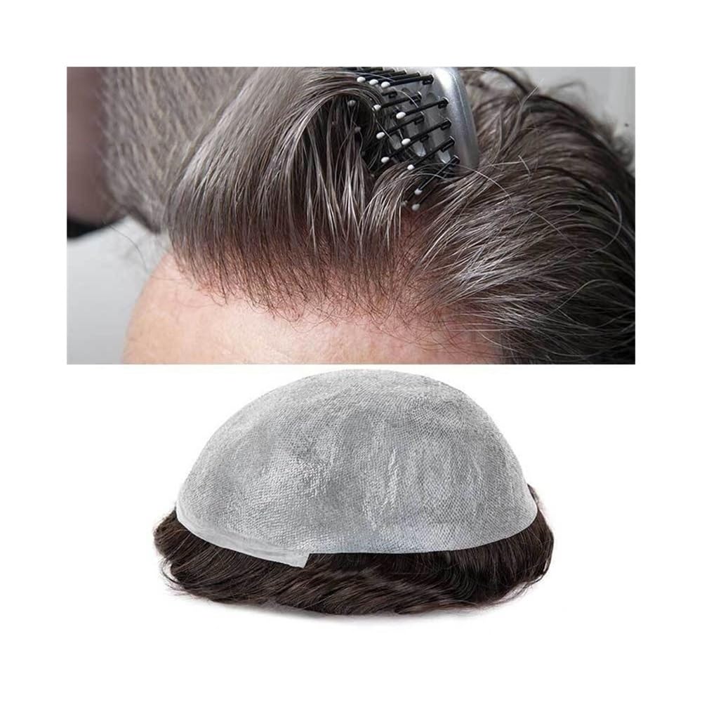 Toupet für Männer Haarprothese for Männer, ultradünne PU-Haut, 0,02–0,04 mm, alle V-Loop-Toupets, handgebunden, Haarteile for Männer, indisches Echthaar, Haarsystemeinheiten Herren-Toupet(Off Black,8x