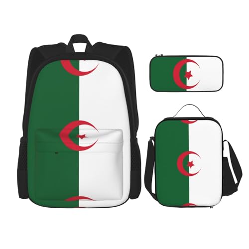 WURTON Schulterrucksack, Motiv: Flagge von Algerien, 3-in-1, Büchertasche, Lunchbox, Federmäppchen, Reise-Laptop, Tagesrucksäcke