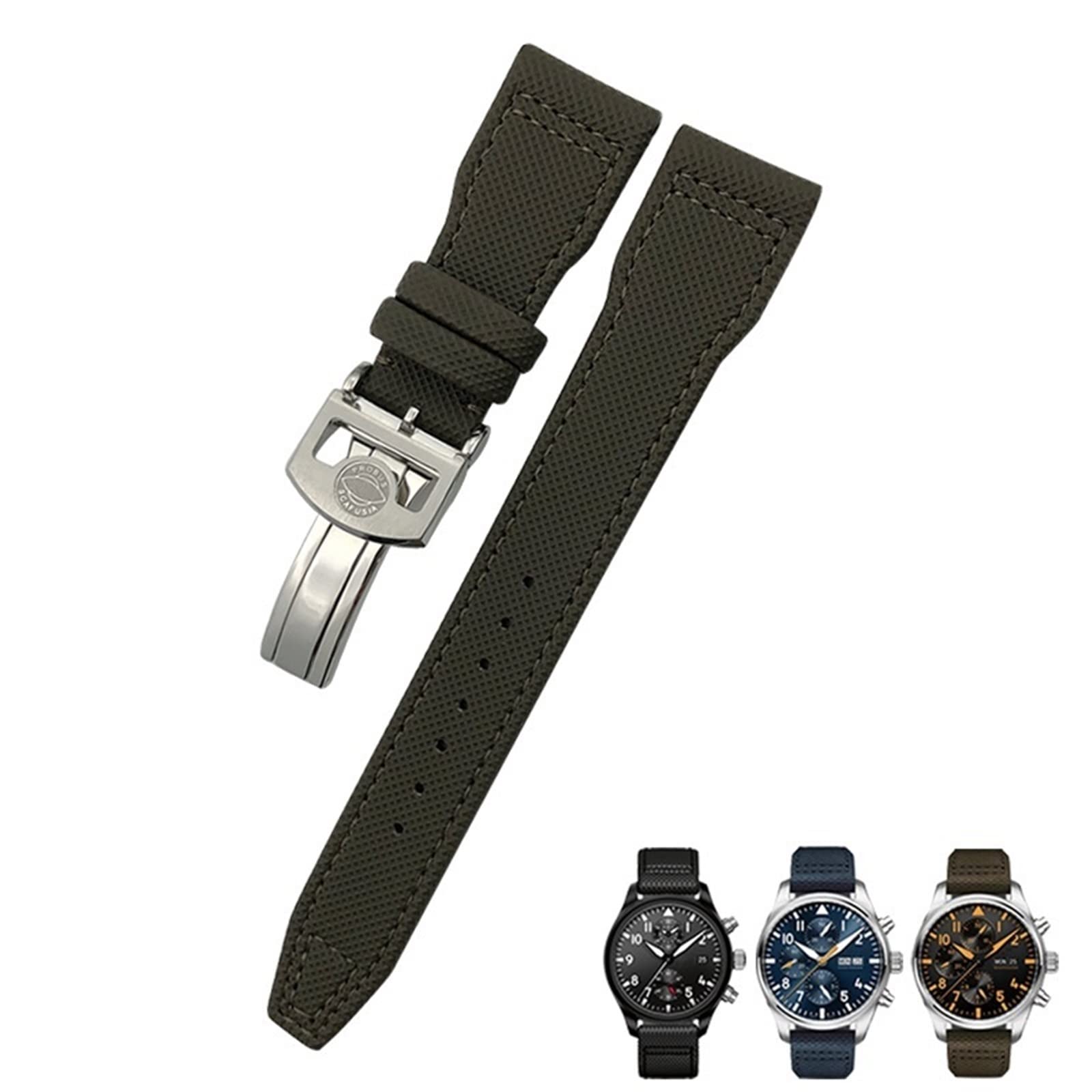 NEYENS 20 mm, 21 mm, 22 mm, Nylon-Uhrenarmband aus Kalbsleder, passend für IWC Big Pilot IW377714 Mark18 Spitfire, Nylon-Echtlederarmband, 22 mm, Achat