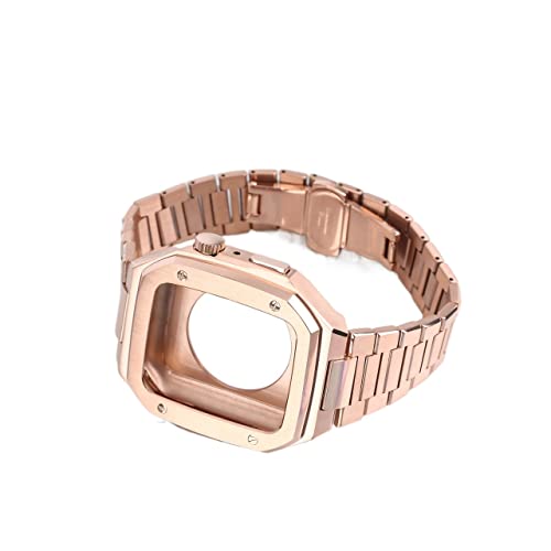 TONECY Armband und Hülle für Apple Watch 44 mm, Serie 6, SE, 5, 4, Modifikationsset, Edelstahl-Armband, Metallabdeckung für Apple Watch, 45 mm Armband (Farbe: Roségold, Größe: 45 mm für 8/7)