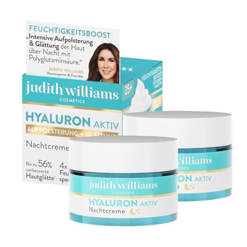 Judith Williams Kosmetik Hyaluron Aktiv Nachtcreme-Set, straffende Anti-Aging Feuchtigkeitspflege für das Gesicht mit Hyaluron, gegen trockene Haut & Falten, alle Hauttypen, 2 x 50 ml