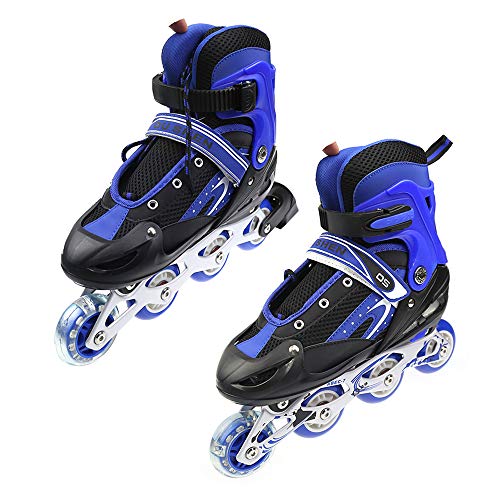 Inline-Skates mit Verstellbarer Größe Skates für Kinder, Jugendliche, Erwachsene, Anfänger (Blau, M (EU 35-38))