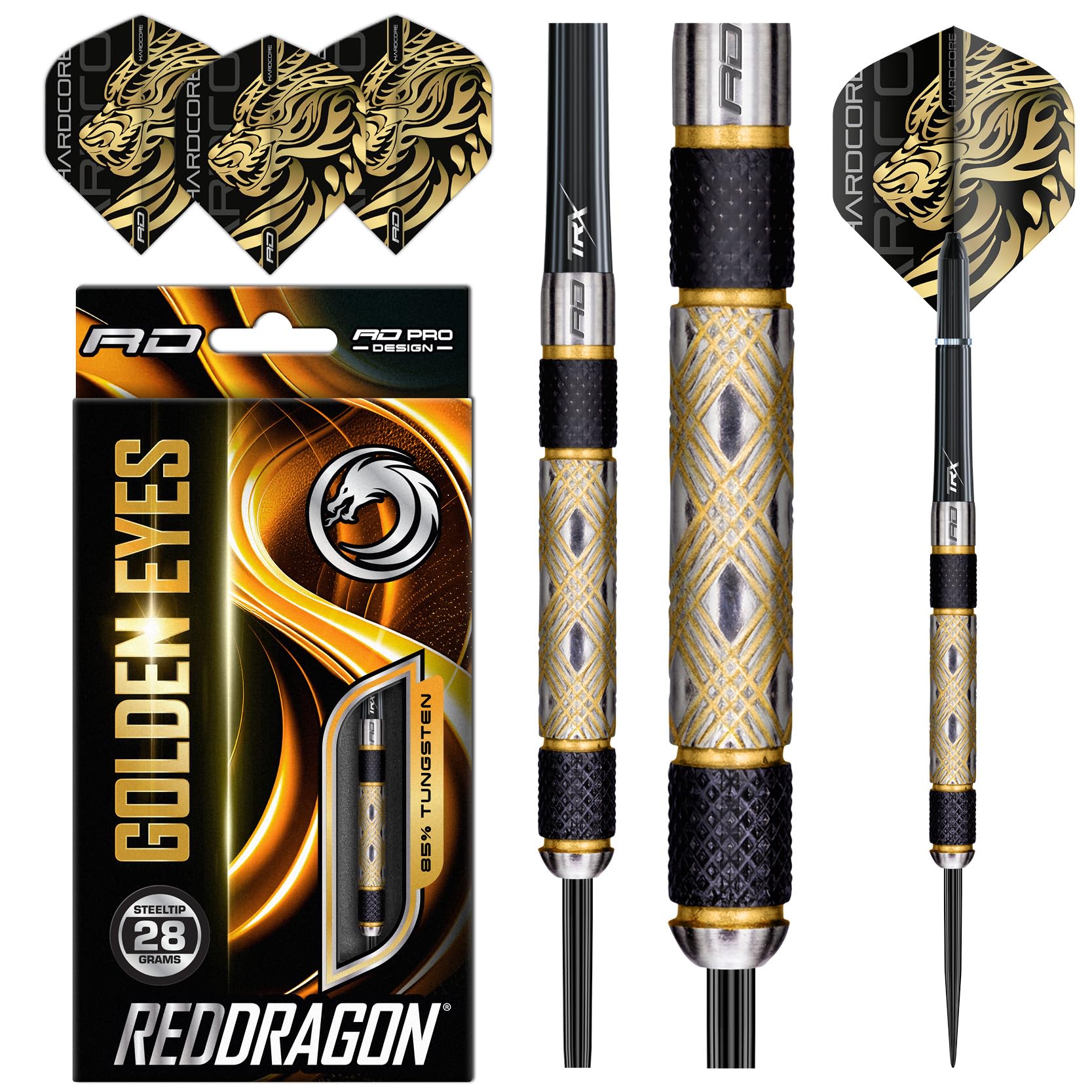 RED DRAGON GoldenEye: 28g - Profi Dartpfeile Set mit Flights und Schäfte