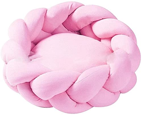 Katzenbetten Weiches Warmes Handgemachtes Stricken 5CM Dickes Kissen Rund Welpe Kätzchen Hundesofa Waschbar Nest für Kleine Hunde Katzen (Farbe : Pink, Größe : 35cm/13.7inch)