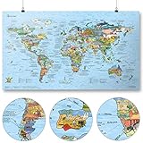 Awesome Maps - Travel Map - Illustrierte Weltkarte für Abenteurer und Entdecker - Wiederbeschreibbar - 97,5 x 56 cm