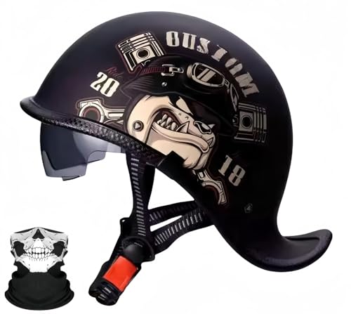 Motorrad-Halbhelm-Kappe, Motorrad-Roller, Moped, Offene Helme, Herren Und Damen, Moped-Helm, Motorrad, ECE-Zugelassener Vintage-Helm A,M55-56CM