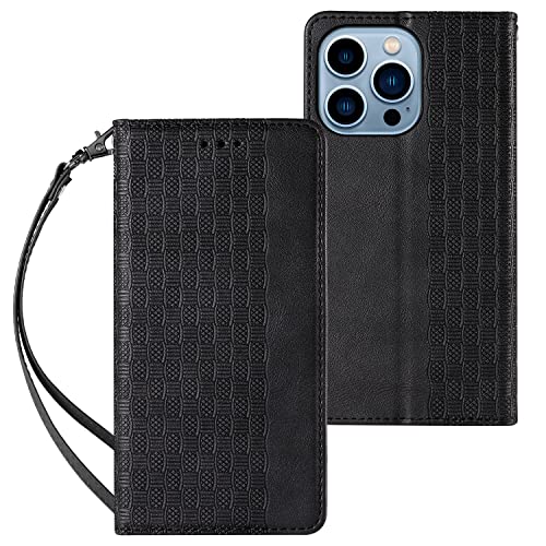 SUREKYA Klapphülle für iPhone 15 Pro Max/15 Plus/15 Pro/15, Armband, Brieftaschen-Hülle, Lederrelief, magnetisch, Buch-Folio-Cover (15Pro, Schwarz)