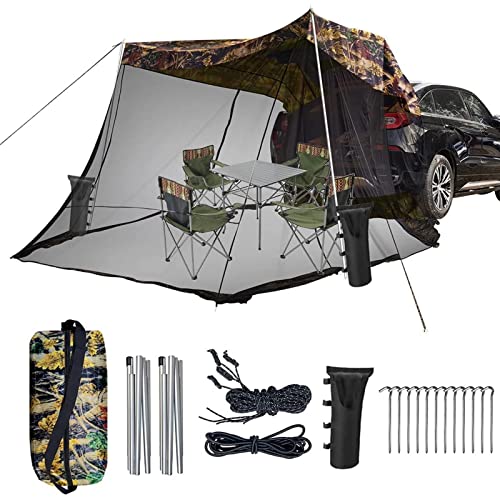 Heckklappe Schatten Auto Markise Zelt, Leichte Tragbare wasserdichte Auto Heck Hatch Zelte für Verschiedene SUV Reise Camping, 4 Personen mit Schirmraum, COAPAK, Camouflage, 300 * 200 * 200cm