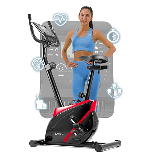 Hop-Sport Onyx Heimtrainer Fahrrad - Fitnessgerät für Zuhause mit Pulssensoren und Computer, 8 Widerstandsstufen, Schwungmasse 7 kg - Fitnessfahhrad für EIN max. Nutzergewicht von 120kg Rot