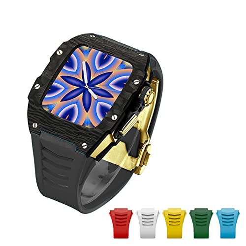 TONECY Titanlegierungs-Set, fortschrittliche Kohlefaser-Hülle + 6-teiliges Armband für Apple Watch Band 45 mm 44 mm, luxuriöse Diamant-Hülle für iWatch Serie 7, 6, 5, 4 SE (Farbe: BG-BG-B Kohlefaser,