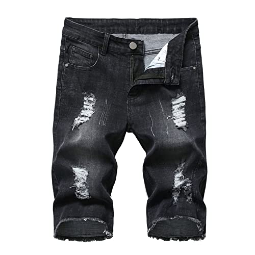 WANGTIANXUE Jeans Shorts Herren Kurze Hosen Herren Casual Bermuda Hose Geschenke für Männer Basic Stretch Shorts Slim Fit Shorts Baumwolle Denim Kurz Short Sommer Denim Half Pants Sweathose Blau