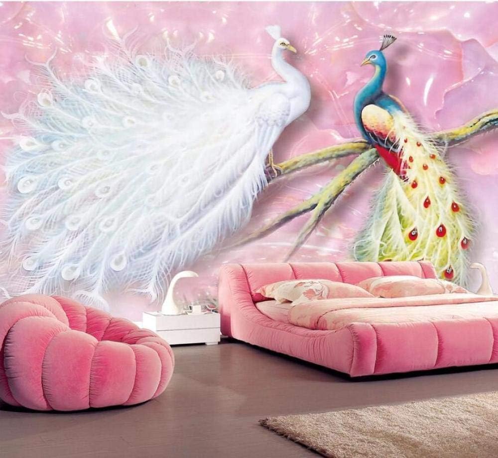 Romantischer Pfau Rosa Jade-Skulptur 3D Tapete Poster Restaurant Schlafzimmer Wohnzimmer Sofa TV Dekorative Wand-430cm×300cm