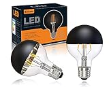 Kooywan LED G80 E27 Filament Lampe 6 Watt Kopfspiegel Black 2700K Warmweiß Frosted Black Crown Shadowless Glühbirne 2 Stk