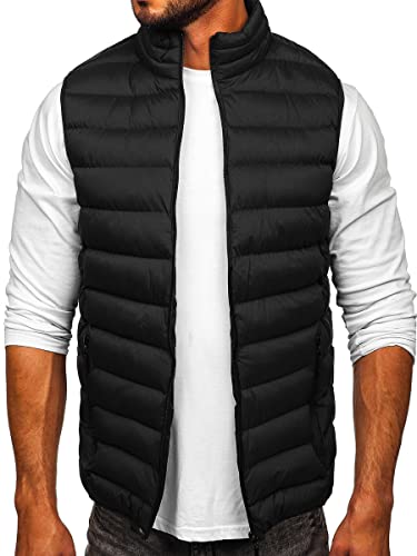 BOLF Herren Weste mit Stehkragen Steppweste Bodywarmer Daunenweste Reißverschluss Ärmellose Sportweste Zip Wärme Freizeit Outdoor Style 5M711 Schwarz M [1U1]