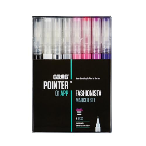 GROG Pointer 01 APP Fashionista Marker Set, 0,7 mm Extra Feine Spitze, Packung mit 8 Stück