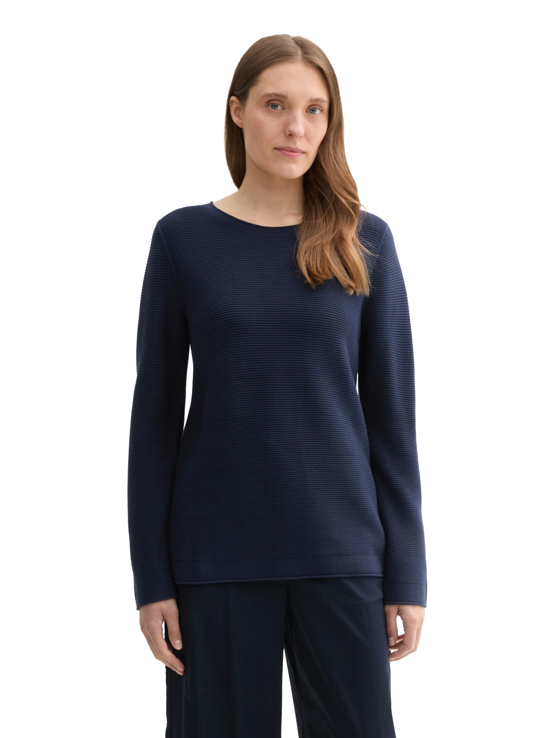 TOM TAILOR Damen Basic Strickpullover aus Bio-Baumwolle, 10360 - Real Navy Blue, XXL