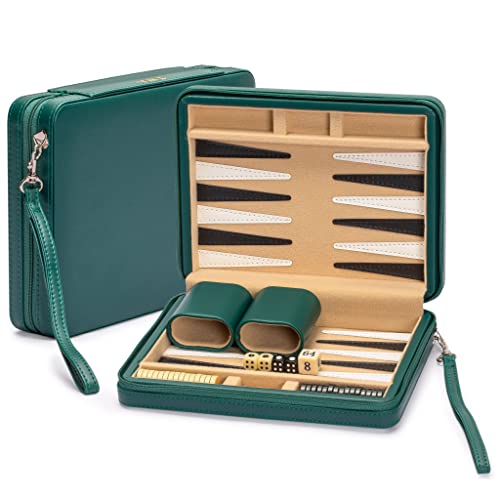 Yellow Mountain Imports Mini Travel Backgammon, Grün