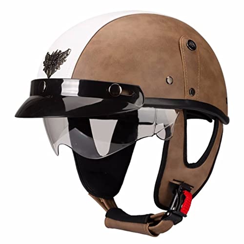 Retro Motorradhelm Leder Halbhelme Halbschalenhelm Jethelm ECE/DOT Zertifiziert Open Face Helm Rollerhelm Mopedhelm Cruiser Chopper Helm Anti-Collision Helmet Scooter-Helm