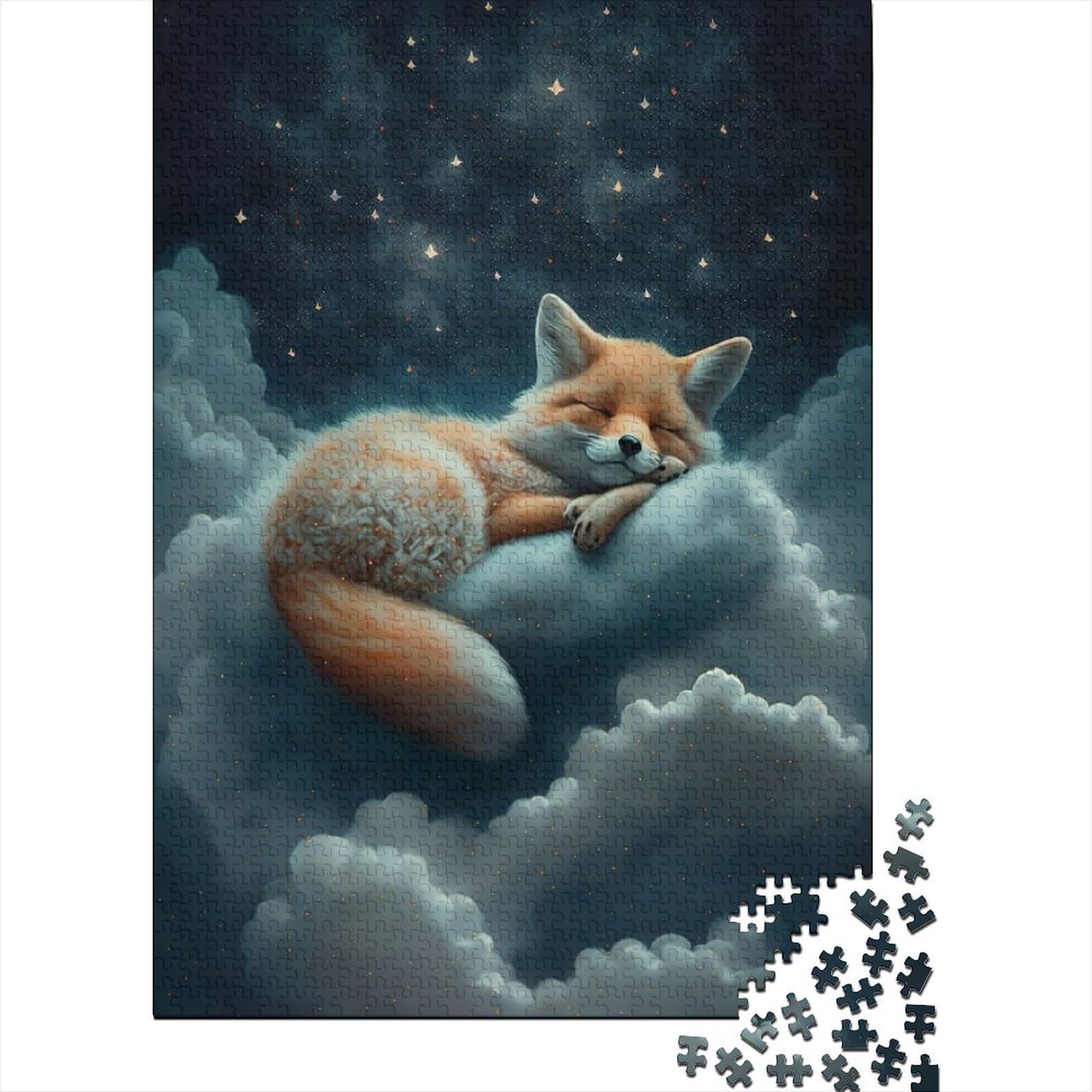 Fuchs im Himmel, großes Puzzle für Erwachsene, 1000 Teile, für Erwachsene, schwierige Puzzles, Holzpuzzles für Erwachsene, Teenager (Größe: 75 x 50 cm)