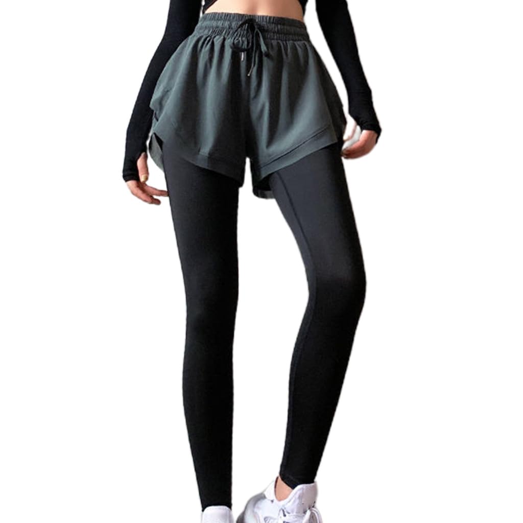 Psdndeww 2-in-1-enge Sport Leggings Mit Bund Für Damen Und Shorts Kordelzug In Der Taille Einfarbig Für Laufen Yoga Workout Hose