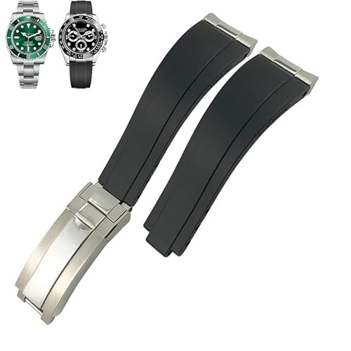 NEYENS Uhrenarmband aus Gummi mit gebogenem Ende, 20 mm, für Rolex Daytona GMT Slide Lock Buckle Submariner Silikon-Sportuhrenband, Golden, Achat