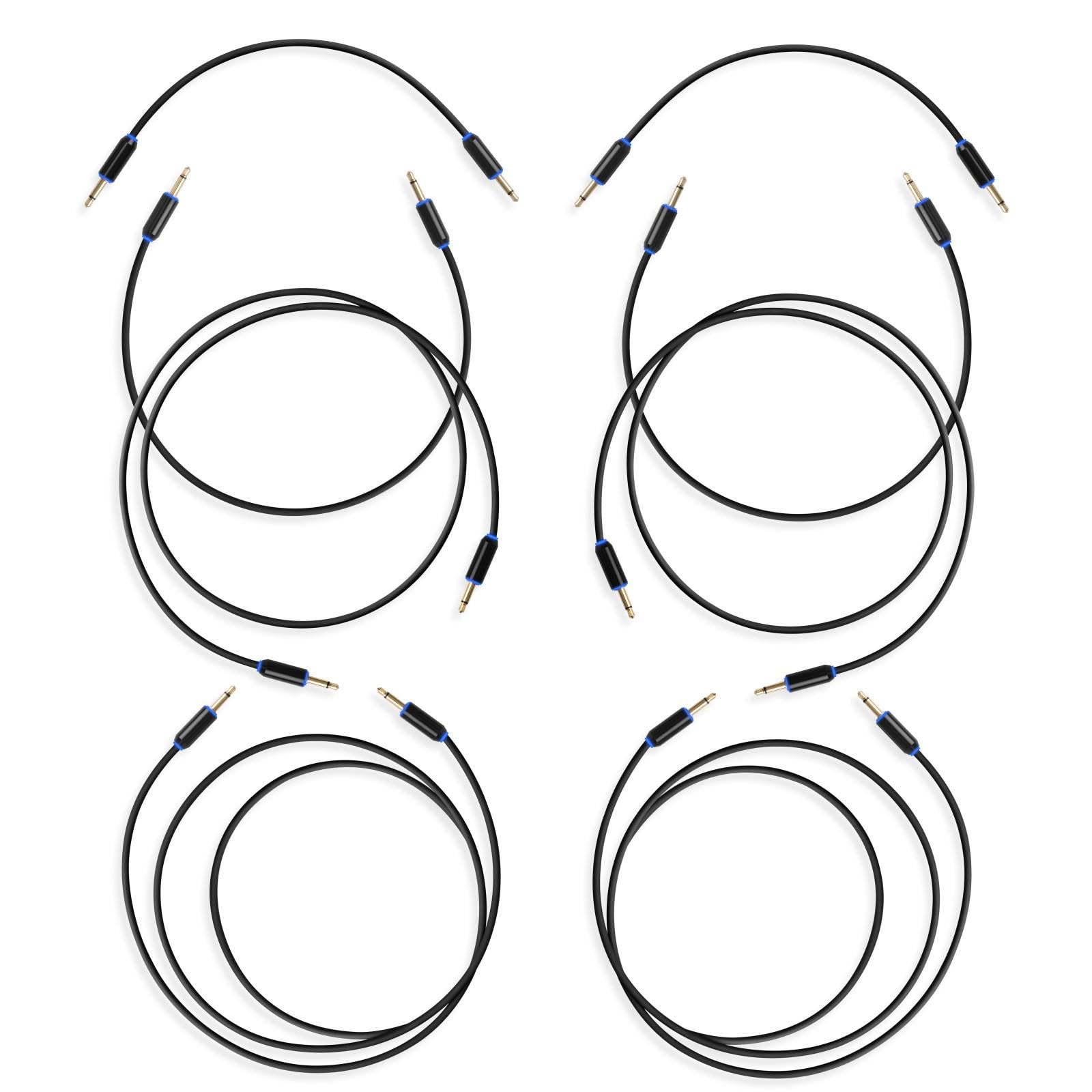 MyVolts Halo 8-Pack, Hochwertiges Patchkabel für Modularsynthesizer (8er Pack, 3,5 mm Mono Klinke, goldbeschichtet, 2x15 cm, 2x30 cm, 2x50 cm and 2x80 cm, mit zweifarbiger LED Anzeige), Schwarz