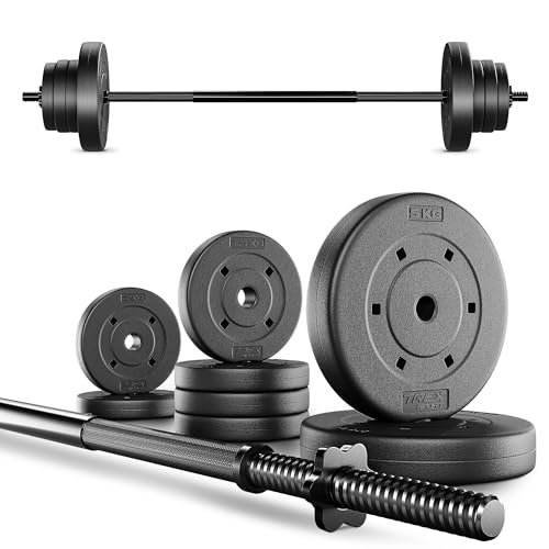 TREX SPORT Langhantel Set 22 kg | Hantelset mit Langhantelstange 120 cm und 8 Hantelscheiben