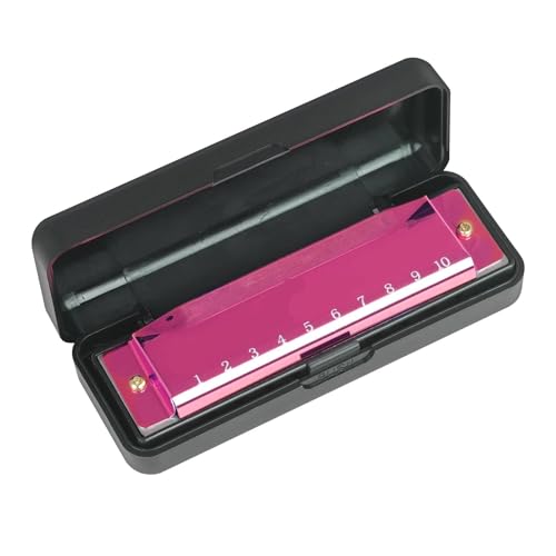 Professionelle 10-Loch-Mundharmonika mit 20 Tönen, Farbe C-Ton-Mundharmonikas mit Koffer mundharmonika anfänger (Color : Pink)